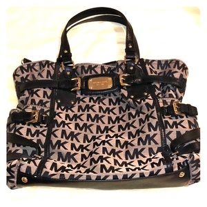 MK black canvas print Bucket Bag